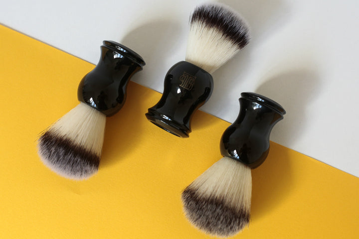 3 black synthetic hair shaving brushes from the personal barber