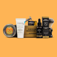 Complete wet shaving kit for men with safety razor, shaving brush, halloween themed shaving soap, men's moisturiser and facial serum + DE razorblades