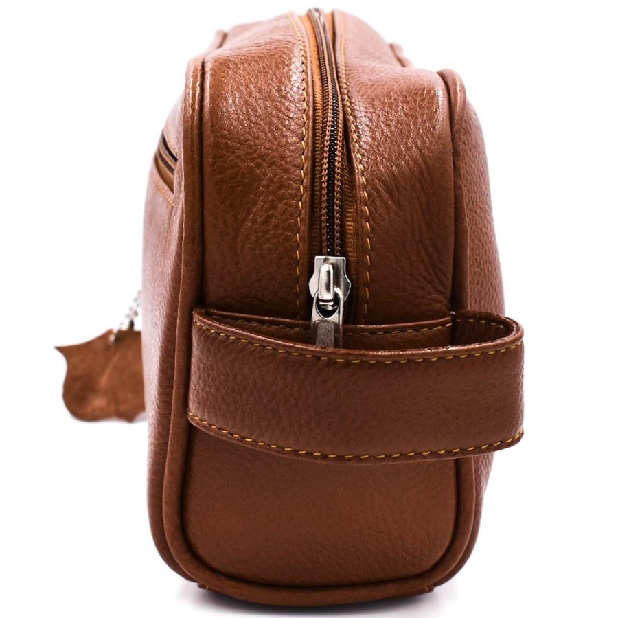 Parker Saddle Brown Leather Wash Bag